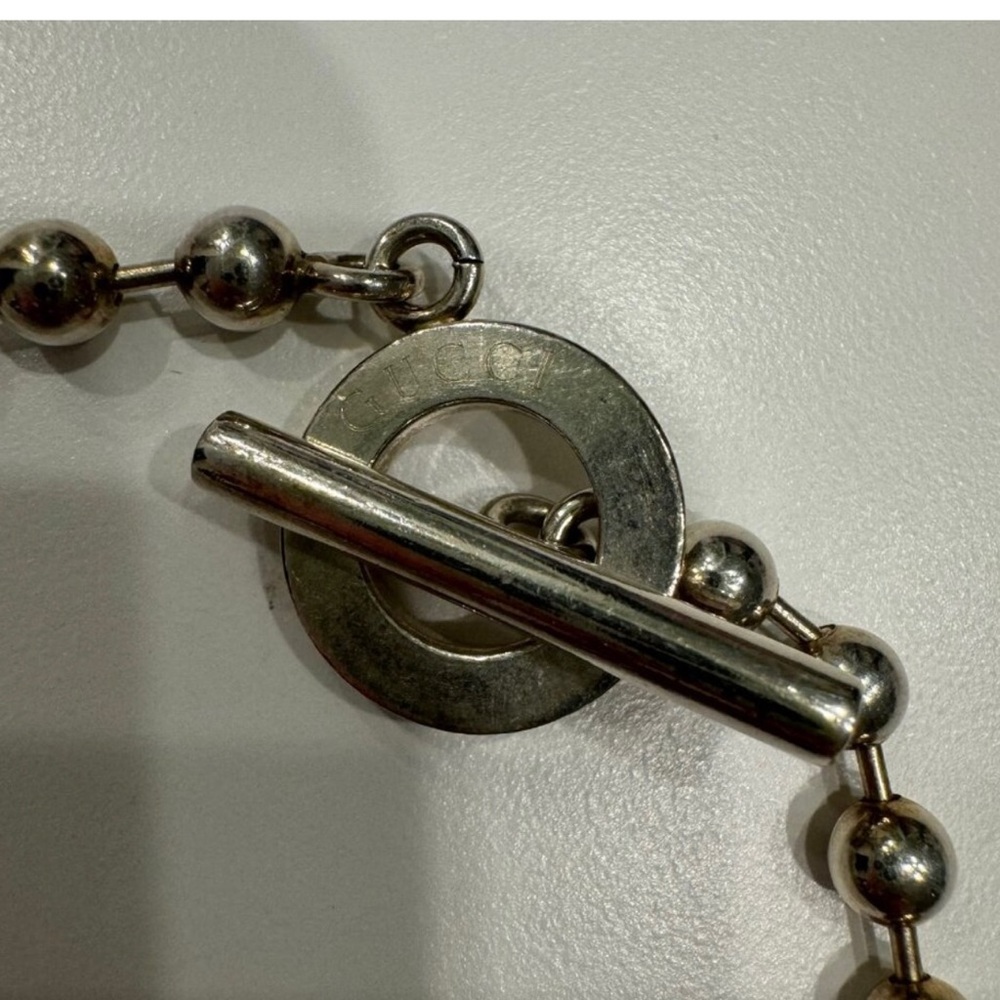 GUCCI Sterling Silver Boule Beaded Choker Toggle Necklace 16 inches - Picture 7 of 9